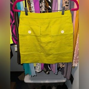 NWOT J. Crew Chartreuse Patch-Pocket Skirt in Stretch Linen Size 2